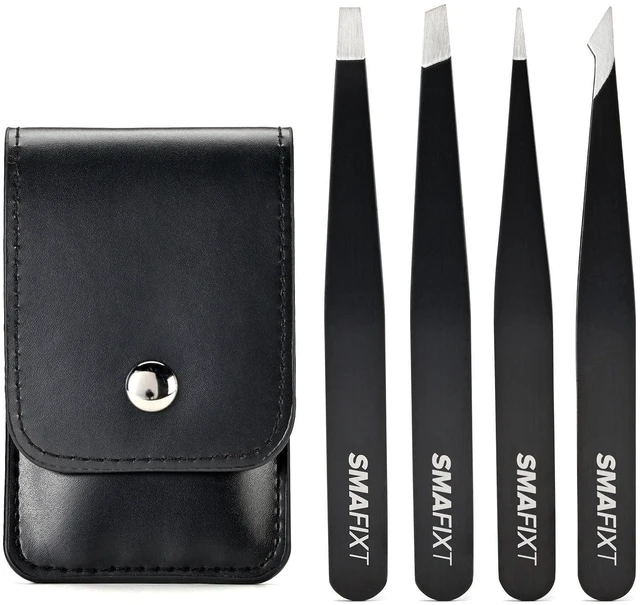 Main image of Tweezers Set, Professional Stainless Steel Eyebrow Tweezer 4-Pack | With Travel Case for Facial Hair, Splinters and Ingrown Hair Removal