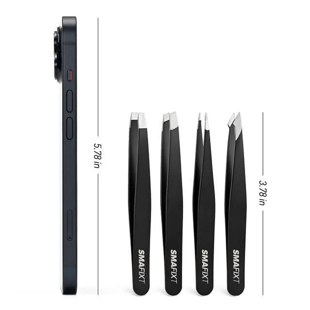 Alt view image 7 of 7 - Tweezers Set, Professional Stainless Steel Eyebrow Tweezer 4-Pack | With Travel Case for Facial Hair, Splinters and Ingrown Hair Removal