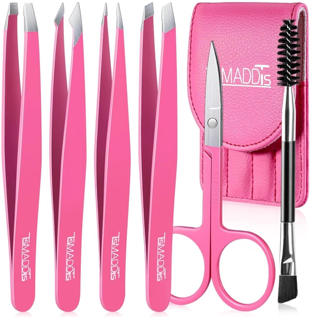 Main image of 6 pcs Eyebrow Tweezers Set, Tweezers for Women Facial Hair with Curved Scissor and Eyebrow Brush for Ingrown Hair