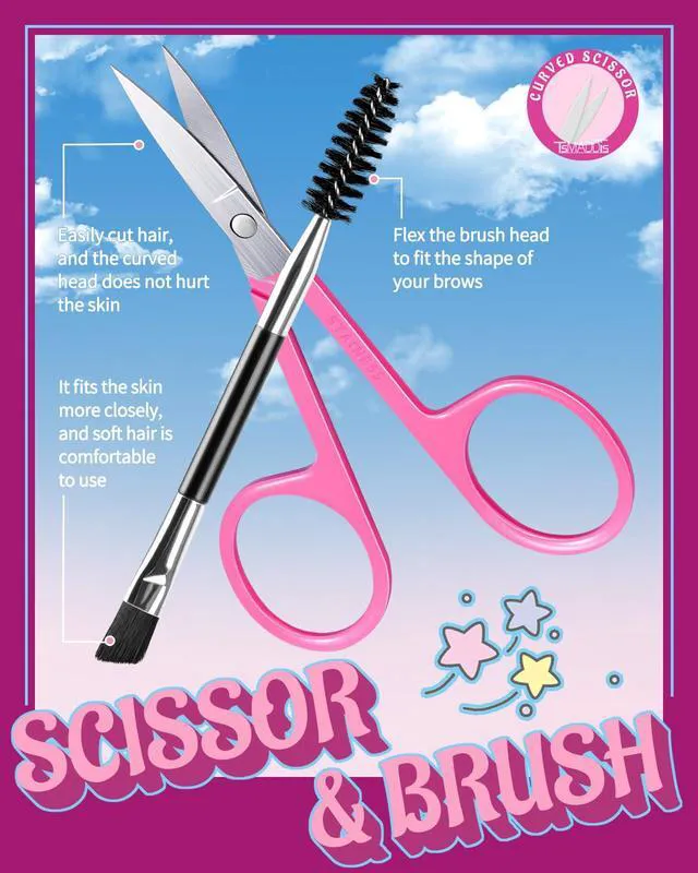 Alt view image 4 of 7 - 6 pcs Eyebrow Tweezers Set, Tweezers for Women Facial Hair with Curved Scissor and Eyebrow Brush for Ingrown Hair