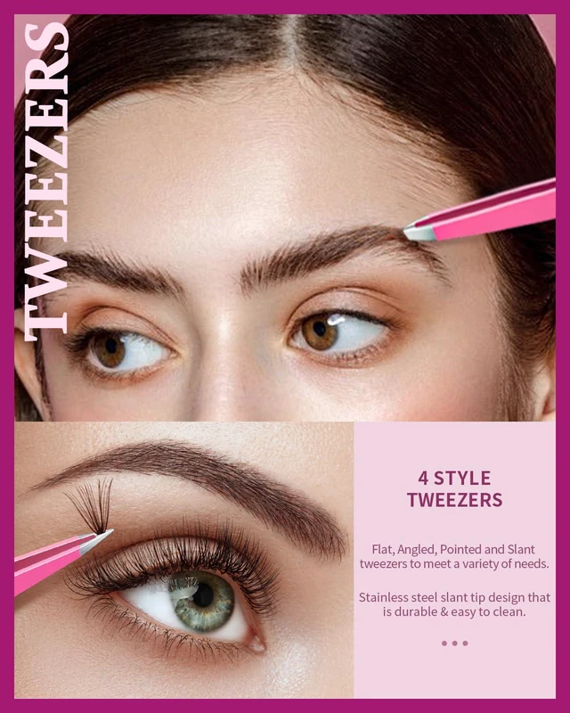Alt view image 6 of 7 - 6 pcs Eyebrow Tweezers Set, Tweezers for Women Facial Hair with Curved Scissor and Eyebrow Brush for Ingrown Hair