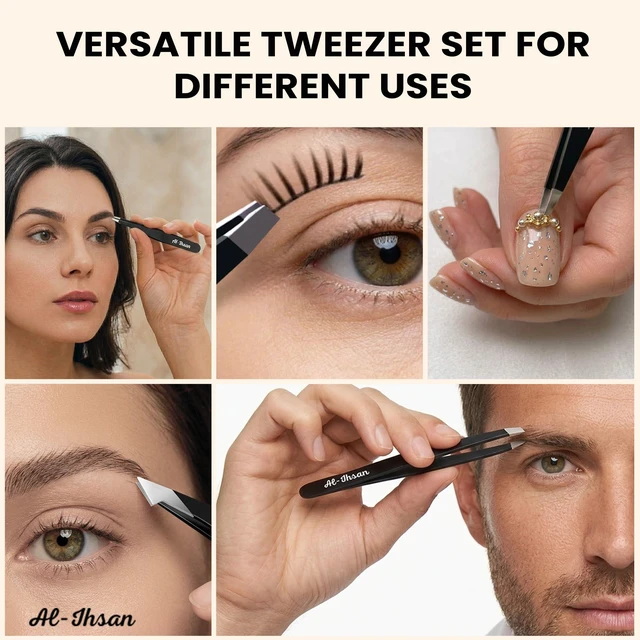 Alt view image 4 of 7 - Tweezers Set - 4 Pcs Tweezer Pack with Leather Travel Case - Multi-Tip Professional Stainless Steel Eyebrow Plucker - Ingrown Hair, Splinter & Facial Hair Removal for Women and Men - Black