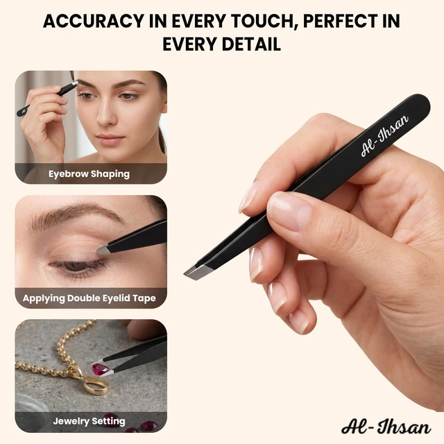 Alt view image 6 of 7 - Tweezers Set - 4 Pcs Tweezer Pack with Leather Travel Case - Multi-Tip Professional Stainless Steel Eyebrow Plucker - Ingrown Hair, Splinter & Facial Hair Removal for Women and Men - Black