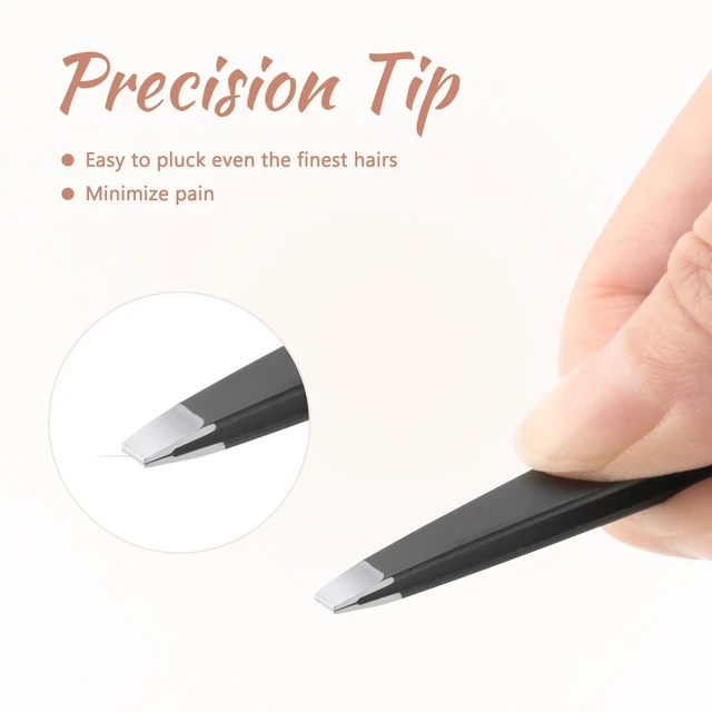Alt view image 4 of 7 - 7 PCS Eyebrow Tweezers Kit Stainless Steel Precision Tweezer Set with Brow Scissors Eyebrow Blade Spoolie for Facial, Ingrown Hair, Eyelash Extension - Black
