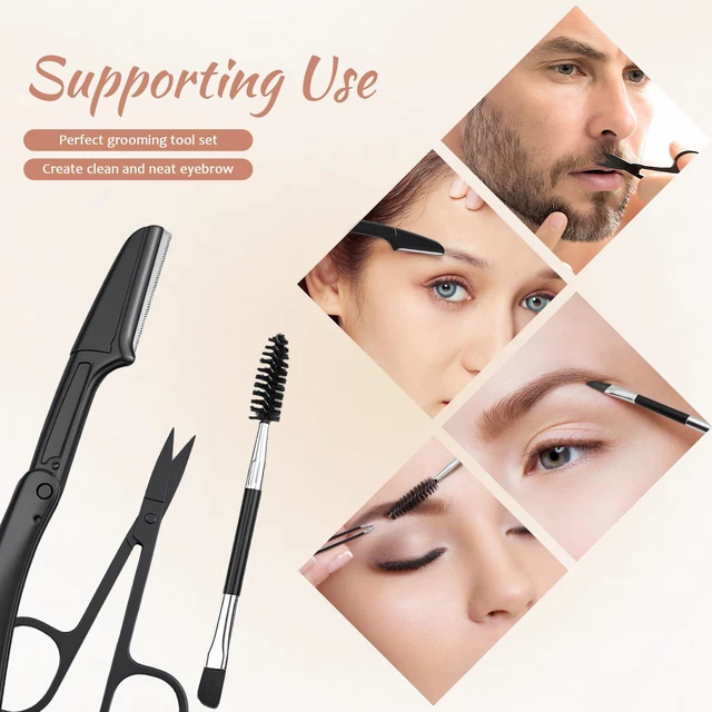 Alt view image 6 of 7 - 7 PCS Eyebrow Tweezers Kit Stainless Steel Precision Tweezer Set with Brow Scissors Eyebrow Blade Spoolie for Facial, Ingrown Hair, Eyelash Extension - Black