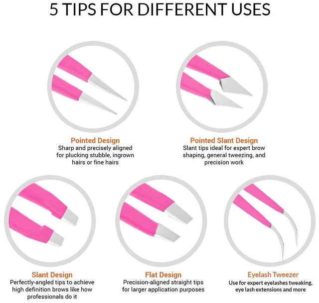 Alt view image 2 of 7 - 5pcs Pink Tweezers Set with Case - Stainless Steel Professional Sharp Tweezers for Women Facial Hair - Best Precision Tweezer for Splinter Removal, Ingrown Hair & Eyebrows Shaping