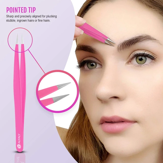 Alt view image 3 of 7 - 5pcs Pink Tweezers Set with Case - Stainless Steel Professional Sharp Tweezers for Women Facial Hair - Best Precision Tweezer for Splinter Removal, Ingrown Hair & Eyebrows Shaping