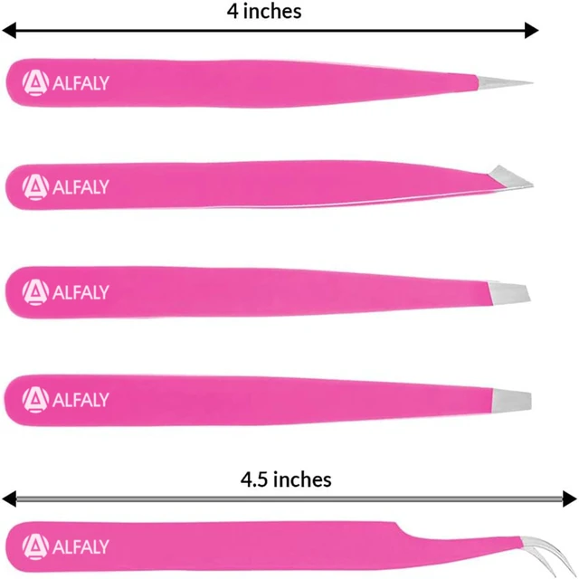 Alt view image 7 of 7 - 5pcs Pink Tweezers Set with Case - Stainless Steel Professional Sharp Tweezers for Women Facial Hair - Best Precision Tweezer for Splinter Removal, Ingrown Hair & Eyebrows Shaping