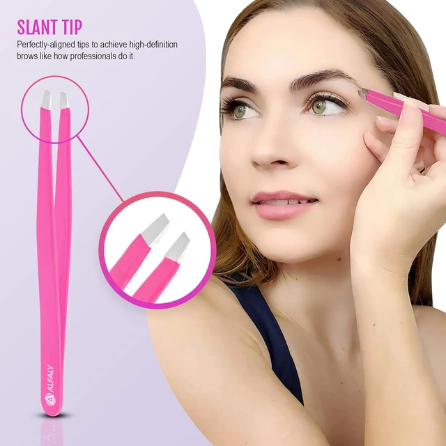 Alt view image 4 of 7 - 5pcs Pink Tweezers Set with Case - Stainless Steel Professional Sharp Tweezers for Women Facial Hair - Best Precision Tweezer for Splinter Removal, Ingrown Hair & Eyebrows Shaping