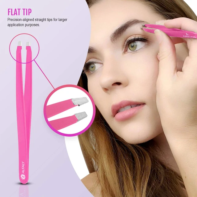 Alt view image 5 of 7 - 5pcs Pink Tweezers Set with Case - Stainless Steel Professional Sharp Tweezers for Women Facial Hair - Best Precision Tweezer for Splinter Removal, Ingrown Hair & Eyebrows Shaping