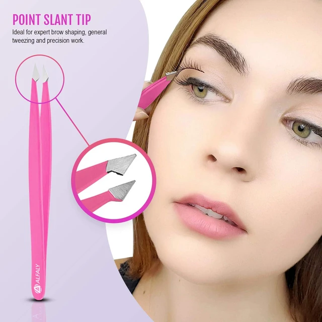 Alt view image 6 of 7 - 5pcs Pink Tweezers Set with Case - Stainless Steel Professional Sharp Tweezers for Women Facial Hair - Best Precision Tweezer for Splinter Removal, Ingrown Hair & Eyebrows Shaping