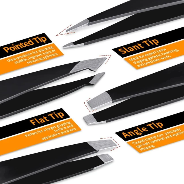 Alt view image 2 of 7 - Professional Stainless Steel Tweezers for Women and Men, 7 Pack Precision Tweezers for Eyebrows with Curved Scissor and Eyebrow Razor for Ingrown Hair