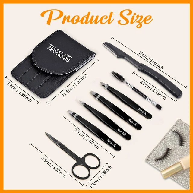 Alt view image 5 of 7 - Professional Stainless Steel Tweezers for Women and Men, 7 Pack Precision Tweezers for Eyebrows with Curved Scissor and Eyebrow Razor for Ingrown Hair