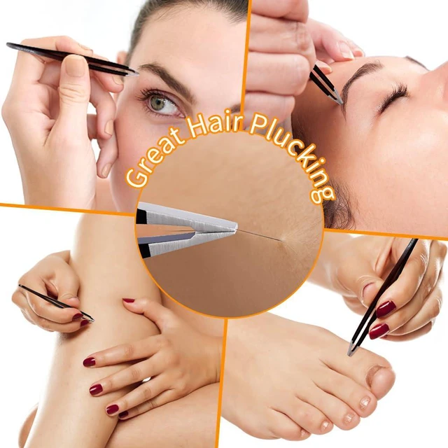 Alt view image 7 of 7 - Professional Stainless Steel Tweezers for Women and Men, 7 Pack Precision Tweezers for Eyebrows with Curved Scissor and Eyebrow Razor for Ingrown Hair