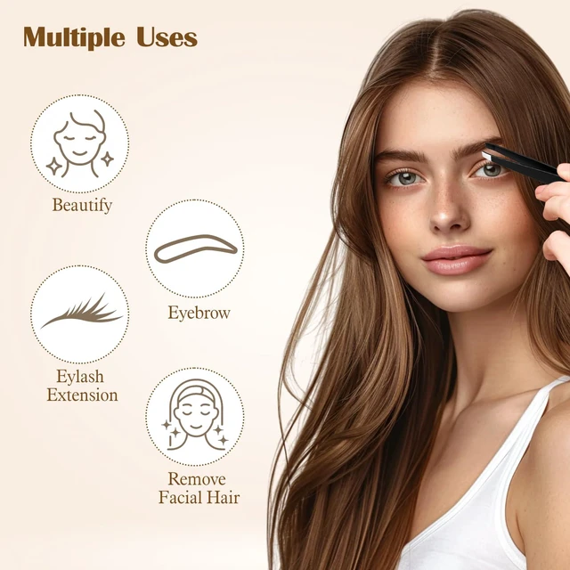 Alt view image 4 of 7 - Tweezers for Eyebrows, 12 Pcs Eyebrow Tweezers Set Stainless Steel Slant Tip Tweezer Bulk Brow Tweezer for Women Men Facial Hair, Black