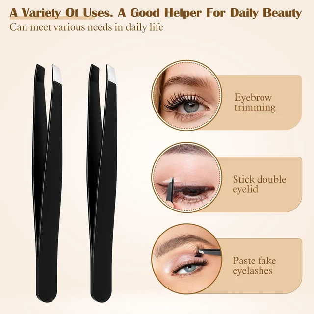 Alt view image 5 of 7 - Tweezers for Eyebrows, 12 Pcs Eyebrow Tweezers Set Stainless Steel Slant Tip Tweezer Bulk Brow Tweezer for Women Men Facial Hair, Black