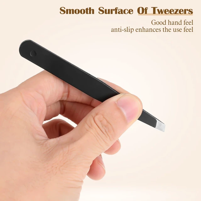 Alt view image 6 of 7 - Tweezers for Eyebrows, 12 Pcs Eyebrow Tweezers Set Stainless Steel Slant Tip Tweezer Bulk Brow Tweezer for Women Men Facial Hair, Black