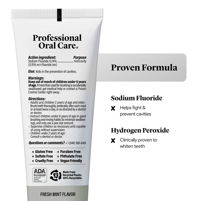 Alt view image 6 of 6 - Professional Ultra Whitening Toothpaste - 2 Pack - Sensitive Teeth Whitening Toothpaste with Sodium Fluoride & Hydrogen Peroxide, ADA Approved, Vegan, 2 x 4.2oz