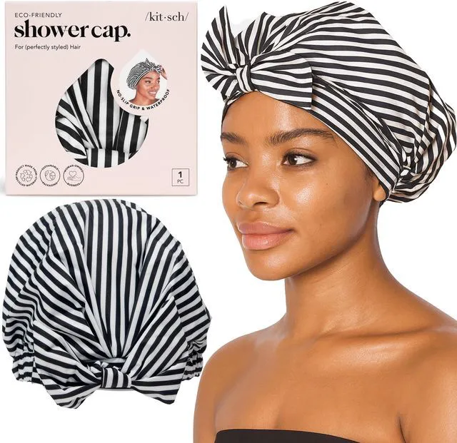 Main image of Luxury Large Shower Cap for Women - Stripe | Shower Caps for Women Reusable Waterproof - Non-slip, Comfortable Quick-dry Hair Shower Cap for All Hair Types