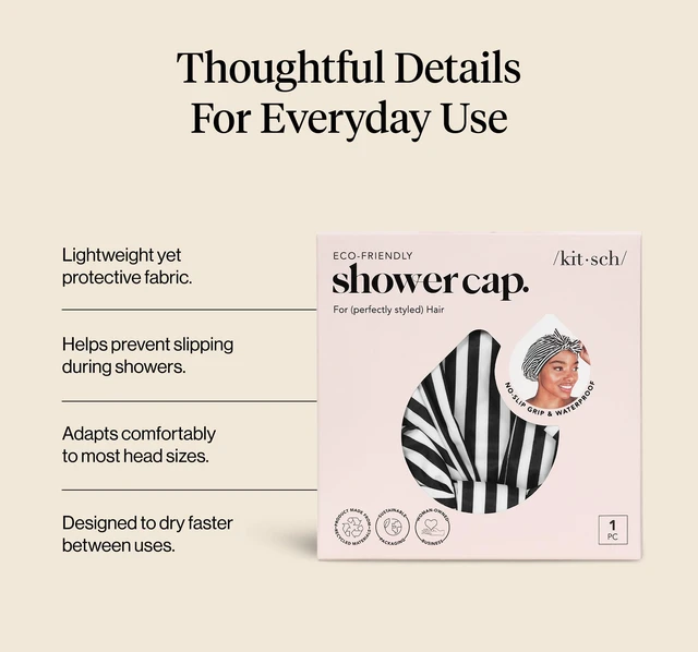 Alt view image 3 of 7 - Luxury Large Shower Cap for Women - Stripe | Shower Caps for Women Reusable Waterproof - Non-slip, Comfortable Quick-dry Hair Shower Cap for All Hair Types