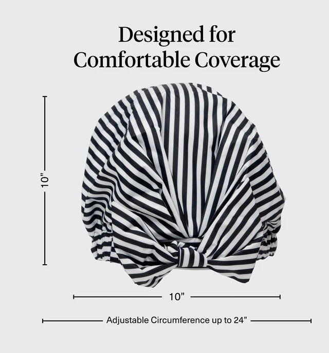 Alt view image 4 of 7 - Luxury Large Shower Cap for Women - Stripe | Shower Caps for Women Reusable Waterproof - Non-slip, Comfortable Quick-dry Hair Shower Cap for All Hair Types
