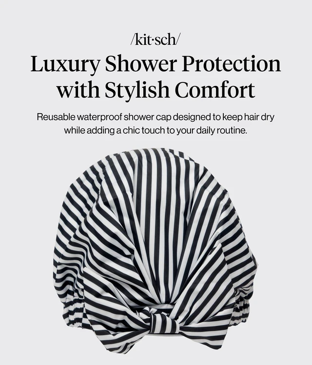Alt view image 2 of 7 - Luxury Large Shower Cap for Women - Stripe | Shower Caps for Women Reusable Waterproof - Non-slip, Comfortable Quick-dry Hair Shower Cap for All Hair Types