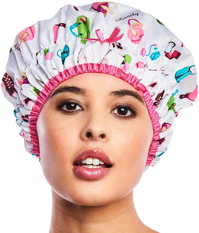 Main image of Fashionista Reusable Shower Cap, Diva, Lined | Oversized Waterproof Lined Bath Cap for All Hair Lengths, Elastic Stretch Hem Hair Hat