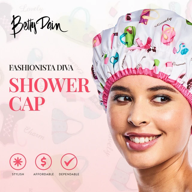 Alt view image 2 of 7 - Fashionista Reusable Shower Cap, Diva, Lined | Oversized Waterproof Lined Bath Cap for All Hair Lengths, Elastic Stretch Hem Hair Hat