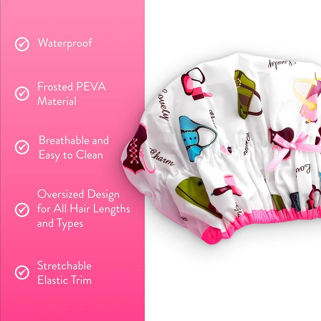 Alt view image 3 of 7 - Fashionista Reusable Shower Cap, Diva, Lined | Oversized Waterproof Lined Bath Cap for All Hair Lengths, Elastic Stretch Hem Hair Hat
