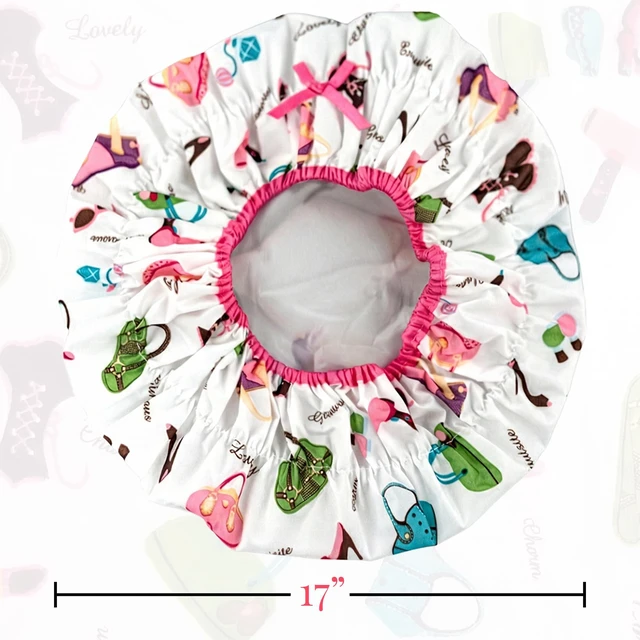Alt view image 4 of 7 - Fashionista Reusable Shower Cap, Diva, Lined | Oversized Waterproof Lined Bath Cap for All Hair Lengths, Elastic Stretch Hem Hair Hat