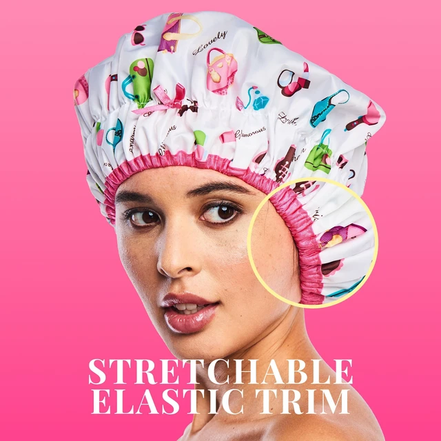 Alt view image 5 of 7 - Fashionista Reusable Shower Cap, Diva, Lined | Oversized Waterproof Lined Bath Cap for All Hair Lengths, Elastic Stretch Hem Hair Hat