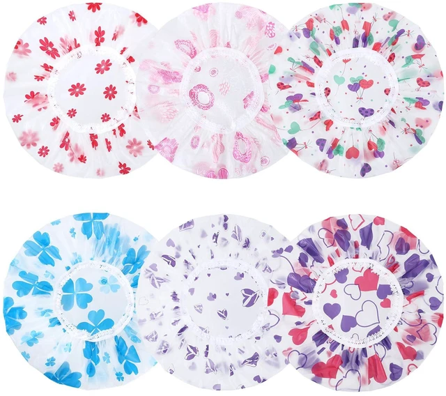 Main image of 6 Pcs Shower Caps, Reusable Waterproof Hair Caps | Lightweight for Travel, for Women Men Kids
