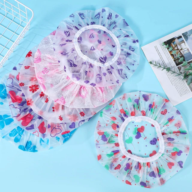 Alt view image 3 of 7 - 6 Pcs Shower Caps, Reusable Waterproof Hair Caps | Lightweight for Travel, for Women Men Kids