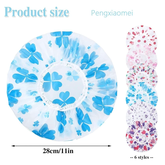 Alt view image 2 of 7 - 6 Pcs Shower Caps, Reusable Waterproof Hair Caps | Lightweight for Travel, for Women Men Kids