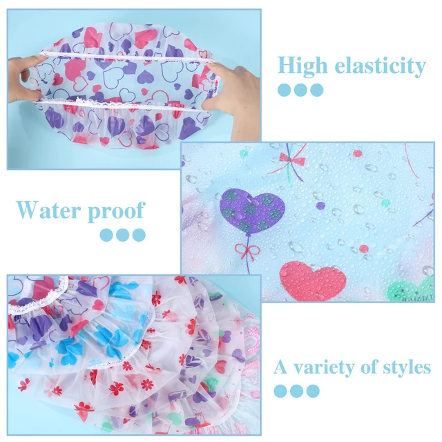 Alt view image 4 of 7 - 6 Pcs Shower Caps, Reusable Waterproof Hair Caps | Lightweight for Travel, for Women Men Kids