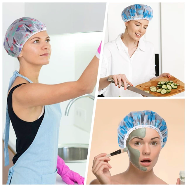 Alt view image 7 of 7 - 6 Pcs Shower Caps, Reusable Waterproof Hair Caps | Lightweight for Travel, for Women Men Kids