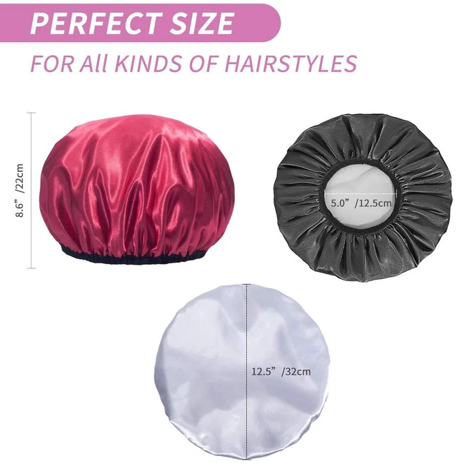 Alt view image 2 of 7 - Shower Caps, Extra Large for Women Long Hair, Double Layer Waterproof Reusable Hair Cap 4 Pieces