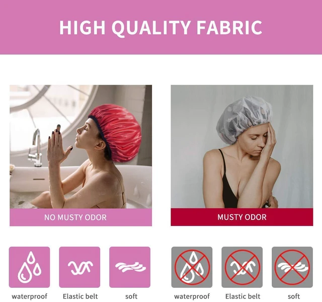 Alt view image 6 of 7 - Shower Caps, Extra Large for Women Long Hair, Double Layer Waterproof Reusable Hair Cap 4 Pieces