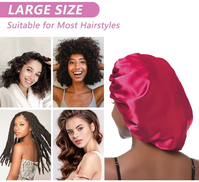 Alt view image 7 of 7 - Shower Caps, Extra Large for Women Long Hair, Double Layer Waterproof Reusable Hair Cap 4 Pieces