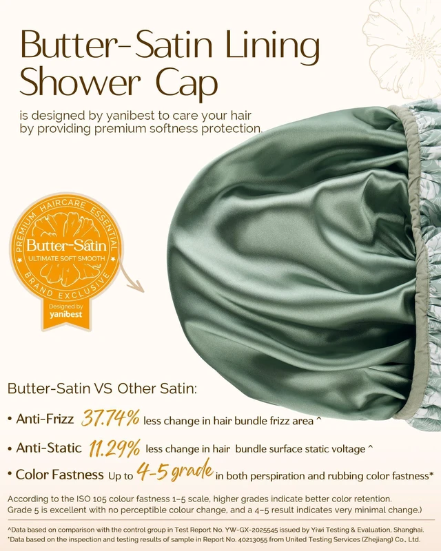 Alt view image 3 of 7 - Frizz Free Satin Lined Shower Cap with Soft Elastic Band | Reusable Waterproof & Large Durable Bath Cap with Soft Elastic Band, Luxury Hair Protection Caps, Nylon Shower Hair Cap