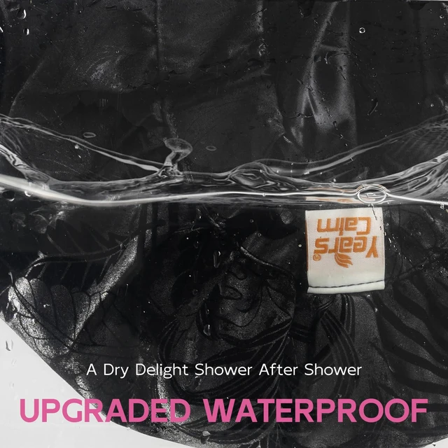 Alt view image 6 of 7 - Water-Activated Large Satin-Lined Shower Cap for Women(black) | Floral pattern appears when wet, with a wide comfort band and roomy satin-lined fit for long, curly and thick hair.