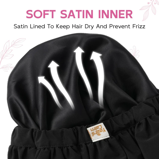 Alt view image 7 of 7 - Water-Activated Large Satin-Lined Shower Cap for Women(black) | Floral pattern appears when wet, with a wide comfort band and roomy satin-lined fit for long, curly and thick hair.