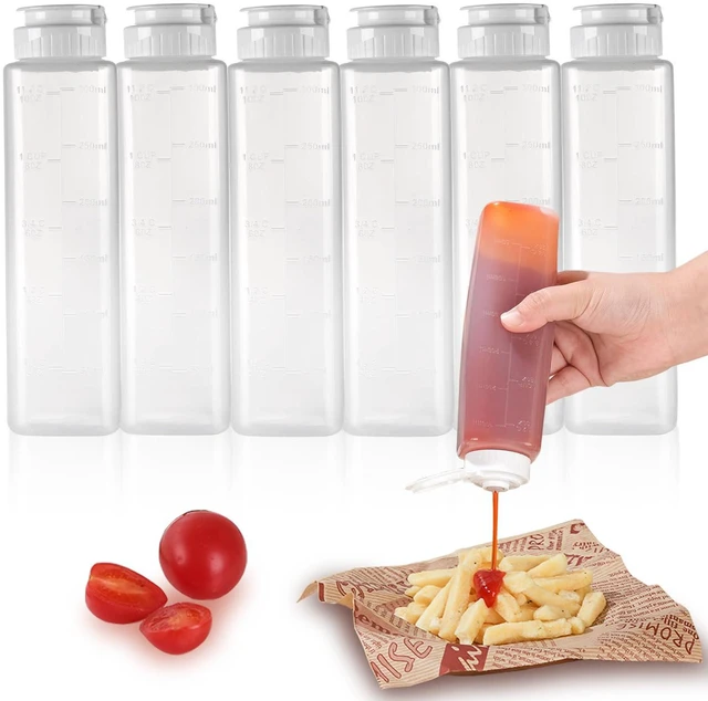 Main image of 6 pack 11oz Inverted Squeeze Bottles for Hot Sauces Liquids Salad Dressing Honey Dispenser No Drip with Flip Top Silicone Valve