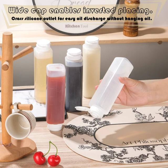 Alt view image 3 of 7 - 6 pack 11oz Inverted Squeeze Bottles for Hot Sauces Liquids Salad Dressing Honey Dispenser No Drip with Flip Top Silicone Valve
