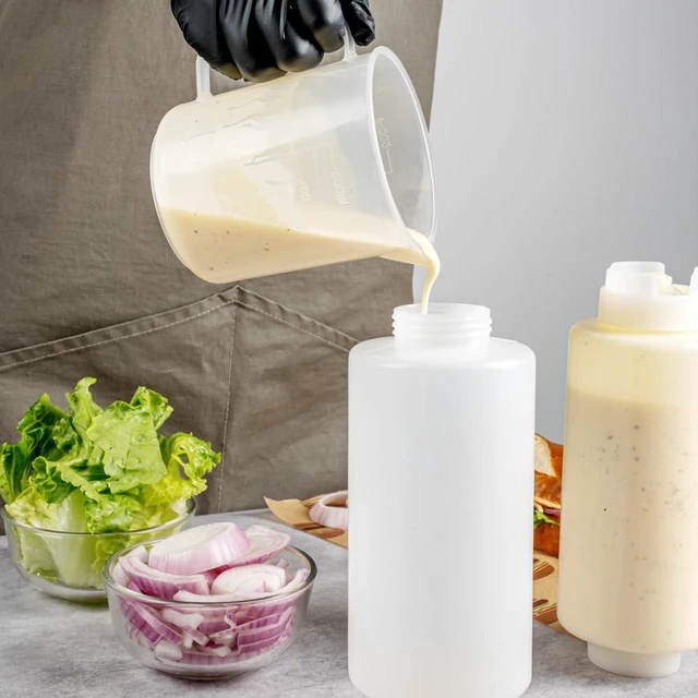 Alt view image 6 of 6 - 32oz. FIFO Inverted Plastic Squeeze Bottle with Refill and Dispensing Lids - First In First Out - Perfect for Restaurants, Catering, and Food Trucks - 1ct box