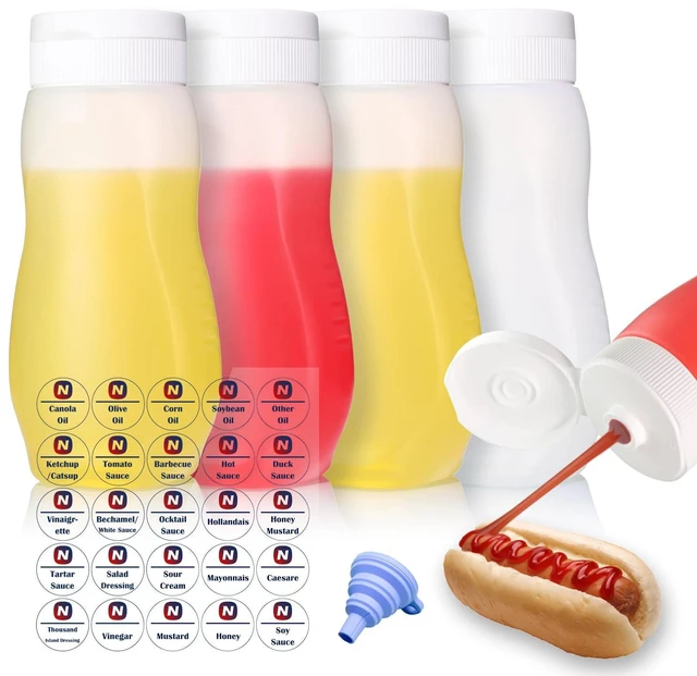 Main image of Condiment Squeeze Bottles for Ketchup Hot Sauce Liquids Oil with Caps for Condensed Milk and Mustard Salad Dressing Dispenser Clear Plastic Bottles Dressing Container HD PE BPA-free