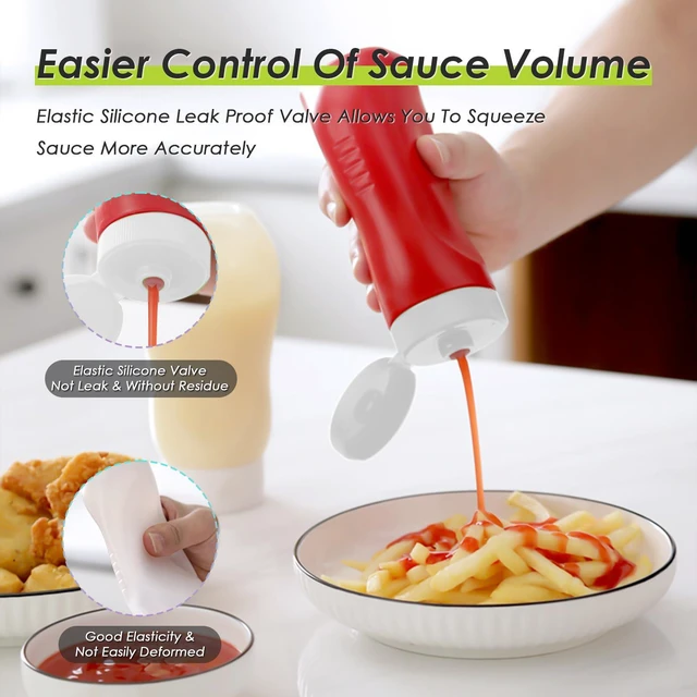 Alt view image 2 of 6 - Condiment Squeeze Bottles for Ketchup Hot Sauce Liquids Oil with Caps for Condensed Milk and Mustard Salad Dressing Dispenser Clear Plastic Bottles Dressing Container HD PE BPA-free