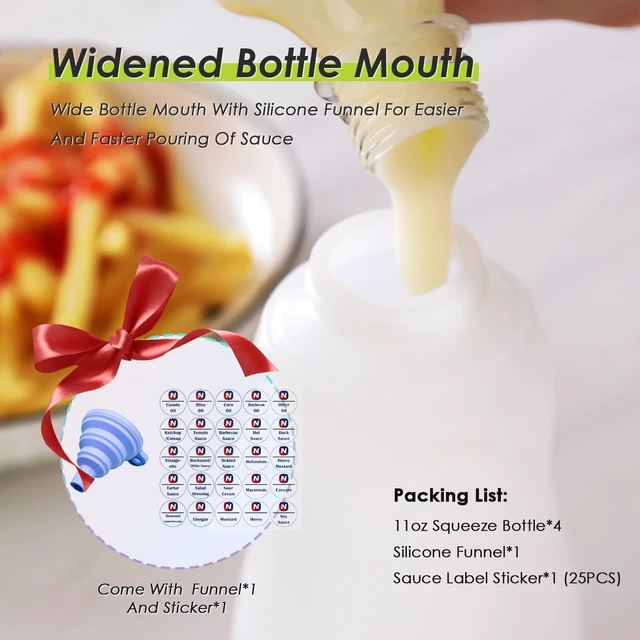 Alt view image 4 of 6 - Condiment Squeeze Bottles for Ketchup Hot Sauce Liquids Oil with Caps for Condensed Milk and Mustard Salad Dressing Dispenser Clear Plastic Bottles Dressing Container HD PE BPA-free