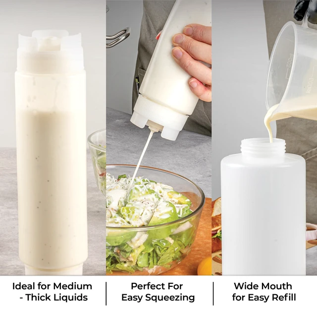Alt view image 6 of 7 - 16oz. FIFO Inverted Plastic Squeeze Bottle with Refill and Dispensing Lids - First In First Out - Perfect for Restaurants, Catering, and Food Trucks - 1ct box