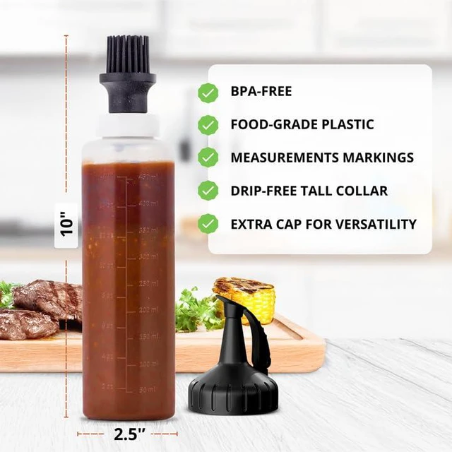 Alt view image 3 of 7 - Silicone Basting Brush & BBQ Sauce Bottle - 16 oz Basting Bottle Dispenser for Grilling - Perfect Grill Brush for Marinades